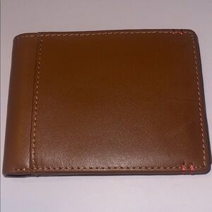 Lodis Men's Tan Leather Bi-Fold Wallet with Red Stitch Accents